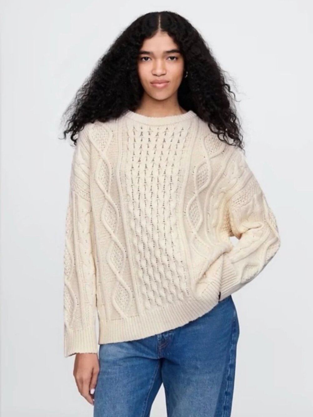 GAP Cream Cable-Knit Crewneck Sweater
